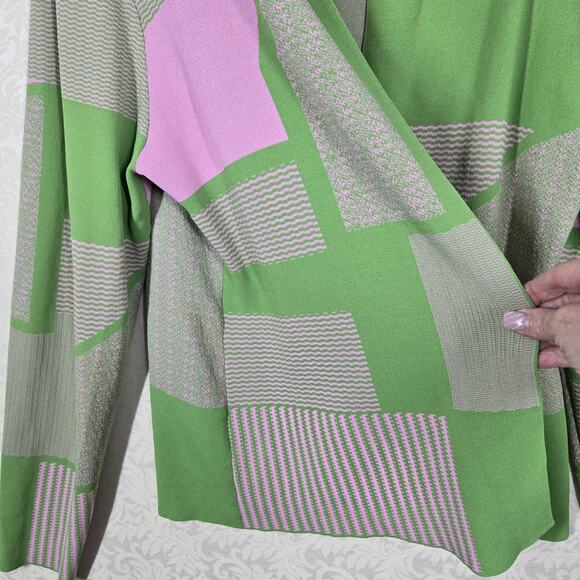 Kayla by Tally Taylor Knit Cardigan Jacket 22 Pink Green Open Front Long Sleeve - Picture 4 of 12